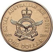 Australia One Dollar Airforce Anniversary 2001 KM# 531 ROYAL AUSTRALIAN AIR FORCE 1821 ROYAL AUSTRALIAN AIR FORCE 2001 ONE DOLLAR PER ARDUA-AD ASTRA coin reverse Australia One Dollar Airforce Anniversary 2001 KM# 531 ROYAL AUSTRALIAN AIR FORCE 1821 ROYAL AUSTRALIAN AIR FORCE 2001 ONE DOLLAR PER ARDUA-AD ASTRA coin reverse