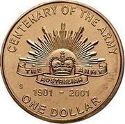 Australia One Dollar Army Anniversary 2001 KM# 530 CENTENARY OF THE ARMY THE ARMY AUSTRALIAN 1901 - 2001 ONE DOLLAR coin reverse Australia One Dollar Army Anniversary 2001 KM# 530 CENTENARY OF THE ARMY THE ARMY AUSTRALIAN 1901 - 2001 ONE DOLLAR coin reverse