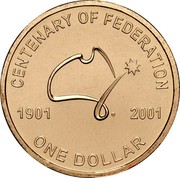 Australia One Dollar Centenary of Federation 2001 B IRB joined KM# 534.1 CENTENARY OF FEDERATION 1901 2001 ONE DOLLAR coin reverse Australia One Dollar Centenary of Federation 2001 B IRB joined KM# 534.1 CENTENARY OF FEDERATION 1901 2001 ONE DOLLAR coin reverse
