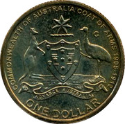 Australia One Dollar Coat of Arms 2008 KM# 1047 COMMONWEALTH OF AUSTRALIA COAT OF ARMS 1908-1912 ADVANCE AUSTRALIA ONE DOLLAR C coin reverse Australia One Dollar Coat of Arms 2008 KM# 1047 COMMONWEALTH OF AUSTRALIA COAT OF ARMS 1908-1912 ADVANCE AUSTRALIA ONE DOLLAR C coin reverse