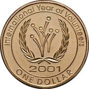 Australia One Dollar International Year of Volunteers 2001 KM# 682 INTERNATIONAL YEAR OF VOLUNTEERS 2001 ONE DOLLAR coin reverse Australia One Dollar International Year of Volunteers 2001 KM# 682 INTERNATIONAL YEAR OF VOLUNTEERS 2001 ONE DOLLAR coin reverse