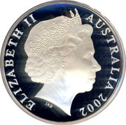 Australia One Dollar Melbourne Mint 2002 KM# 660 ELIZABETH II AUSTRALIA 2002 IRB coin obverse Australia One Dollar Melbourne Mint 2002 KM# 660 ELIZABETH II AUSTRALIA 2002 IRB coin obverse