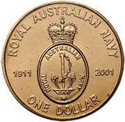 Australia One Dollar Navy Anniversary 2001 KM# 588 ROYAL AUSTRALIAN NAVY 1911 ROYAL AUSTRALIAN NAVY 2001 ONE DOLLAR coin reverse Australia One Dollar Navy Anniversary 2001 KM# 588 ROYAL AUSTRALIAN NAVY 1911 ROYAL AUSTRALIAN NAVY 2001 ONE DOLLAR coin reverse