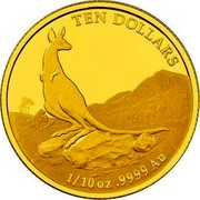 Australia Ten Dollars Standing Kangaroo 2013 Proof KM# 2031 TEN DOLLARS 1/10OZ .9999 AU coin reverse Australia Ten Dollars Standing Kangaroo 2013 Proof KM# 2031 TEN DOLLARS 1/10OZ .9999 AU coin reverse