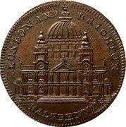 UK 1/2 Penny (Middlesex. London. Spittle’s) LONDON AND BRIGHTON HALFPENNY coin obverse UK 1/2 Penny (Middlesex. London. Spittle’s) LONDON AND BRIGHTON HALFPENNY coin obverse