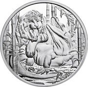 Niue One Dollar Komodo dragon vs. Tiger 2022 coin reverse Niue One Dollar Komodo dragon vs. Tiger 2022 coin reverse
