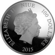 Niue 100 Dollars Steamboat Willie 2015  Proof ELIZABETH II NIUE 100 DOLLARS IRB 2015 coin obverse Niue 100 Dollars Steamboat Willie 2015  Proof ELIZABETH II NIUE 100 DOLLARS IRB 2015 coin obverse