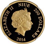 Niue 200 Dollars Daisy Duck 2014  Proof ELIZABETH II NIUE 200 DOLLARS IRB 2014 coin obverse Niue 200 Dollars Daisy Duck 2014  Proof ELIZABETH II NIUE 200 DOLLARS IRB 2014 coin obverse