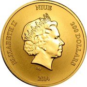 Niue 200 Dollars (Hawksbill Sea Turtle) ELIZABETH II NIUE 200 DOLLARS IRB 2014 coin obverse Niue 200 Dollars (Hawksbill Sea Turtle) ELIZABETH II NIUE 200 DOLLARS IRB 2014 coin obverse
