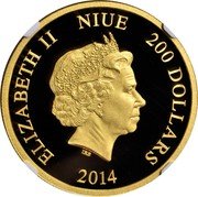 Niue 200 Dollars Steamboat Willie 2014  Proof ELIZABETH II NIUE 200 DOLLARS IRB 2014 coin obverse Niue 200 Dollars Steamboat Willie 2014  Proof ELIZABETH II NIUE 200 DOLLARS IRB 2014 coin obverse