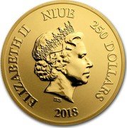 Niue 250 Dollars (Hawksbill Turtle) ELIZABETH II NIUE 250 DOLLARS IRB 2018 coin obverse Niue 250 Dollars (Hawksbill Turtle) ELIZABETH II NIUE 250 DOLLARS IRB 2018 coin obverse