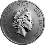 Niue One Dollar Hawksbill Turtle 2016  ELIZABETH II NIUE ONE DOLLAR IRB 2016 coin obverse Niue One Dollar Hawksbill Turtle 2016  ELIZABETH II NIUE ONE DOLLAR IRB 2016 coin obverse