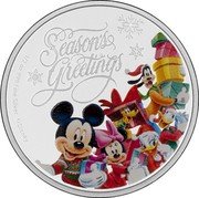 Niue One Dollar (Season's Greetings from Disney) SEASON'S GREETINGS 1/2 OZ 999 FINE SILVER © DISNEY coin reverse