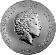 Niue Ten Dollars (Hawksbill Turtle) ELIZABETH II NIUE TEN DOLLARS IRB 2014 coin obverse Niue Ten Dollars (Hawksbill Turtle) ELIZABETH II NIUE TEN DOLLARS IRB 2014 coin obverse