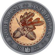 Niue Two Dollars (Oak) NIUE ISLAND TWO DOLLARS 20 22 coin obverse