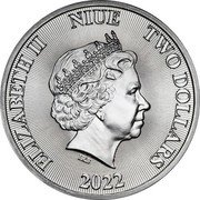 Niue Two Dollars Roaring Lion 2022  Bullion. ALL YOUR WORDS ARE TRUE on reverse ELIZABETH II NIUE TWO DOLLARS IRB 2022 coin obverse Niue Two Dollars Roaring Lion 2022  Bullion. ALL YOUR WORDS ARE TRUE on reverse ELIZABETH II NIUE TWO DOLLARS IRB 2022 coin obverse
