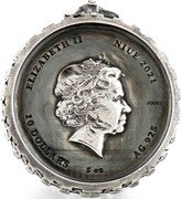 Niue 10 Dollars Geralt of Rivia 2021  Antiqued ELIZABETH II NIUE 2021 #0001 10 DOLLARS 5 OZ AG 925 coin obverse Niue 10 Dollars Geralt of Rivia 2021  Antiqued ELIZABETH II NIUE 2021 #0001 10 DOLLARS 5 OZ AG 925 coin obverse