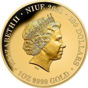 Niue 100 Dollars (Deadly & Dangerous - Stingray) ELIZABETH II NIUE 2021 100 DOLLARS 1 OZ 9999 GOLD coin obverse Niue 100 Dollars (Deadly & Dangerous - Stingray) ELIZABETH II NIUE 2021 100 DOLLARS 1 OZ 9999 GOLD coin obverse