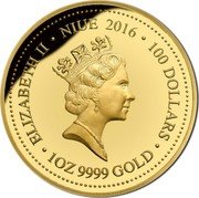 Niue 100 Dollars (Southern Cassowary) ELIZABETH II NIUE 2016 100 DOLLARS 1OZ 9999 GOLD coin obverse Niue 100 Dollars (Southern Cassowary) ELIZABETH II NIUE 2016 100 DOLLARS 1OZ 9999 GOLD coin obverse