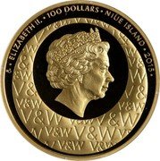 Niue 100 Dollars (Voskovec and Werich) CM ELIZABETH II 100 DOLLARS NIUE ISLAND 2015 V&W coin obverse Niue 100 Dollars (Voskovec and Werich) CM ELIZABETH II 100 DOLLARS NIUE ISLAND 2015 V&W coin obverse