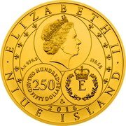 Niue 250 Dollars (40 Ducat of St. John of Nepomuk) ELIZABETH II AU 999.9 139.5 G TWO HUNDRED 250 AND FIFTY DOLLARS NIUE ISLAND coin obverse