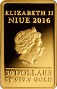 Niue 30 Dollars (Bar of Happiness) ELIZABETH II NIUE 2016 IRB 30 DOLLARS 5G 999.9 GOLD coin obverse Niue 30 Dollars (Bar of Happiness) ELIZABETH II NIUE 2016 IRB 30 DOLLARS 5G 999.9 GOLD coin obverse