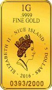 Niue 5 Dollars (Giraffe) 1G .9999 FINE GOLD ELIZABETH II NIUE ISLAND 5 DOLLARS 2016 coin obverse Niue 5 Dollars (Giraffe) 1G .9999 FINE GOLD ELIZABETH II NIUE ISLAND 5 DOLLARS 2016 coin obverse
