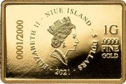 Niue 5 Dollars (Piglet) ELIZABETH II - NIUE ISLAND - 5 DOLLARS 2021 1G .9999 FINE GOLD coin obverse Niue 5 Dollars (Piglet) ELIZABETH II - NIUE ISLAND - 5 DOLLARS 2021 1G .9999 FINE GOLD coin obverse