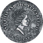 Niue 50 Dollars Campo del Cielo Meteorite 2015  Ultra-high relief; Antique Finish NIUE ISLAND 2015 ELIZABETH II 50 DOLLARS coin obverse Niue 50 Dollars Campo del Cielo Meteorite 2015  Ultra-high relief; Antique Finish NIUE ISLAND 2015 ELIZABETH II 50 DOLLARS coin obverse