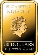 Niue 50 Dollars Ingot of Happiness 2016 mw Proof ELIZABETH II NIUE 2016 IRB 50 DOLLARS 10G 999.9 GOLD coin obverse