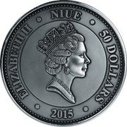 Niue 50 Dollars NWA 5000 2015  Ultra-high relief; Antique Finish ELIZABETH II NIUE 50 DOLLARS 2015 coin obverse Niue 50 Dollars NWA 5000 2015  Ultra-high relief; Antique Finish ELIZABETH II NIUE 50 DOLLARS 2015 coin obverse