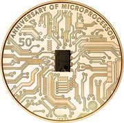 Niue Five Dollars (Elizabeth II Microprocessor) ANNIVERSARY OF MICROPROCESSOR 50 coin reverse Niue Five Dollars (Elizabeth II Microprocessor) ANNIVERSARY OF MICROPROCESSOR 50 coin reverse