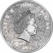 Niue One Dollar (Muonionalusta) ELIZABETH II NIUE ONE DOLLAR IRB 2016 coin obverse Niue One Dollar (Muonionalusta) ELIZABETH II NIUE ONE DOLLAR IRB 2016 coin obverse