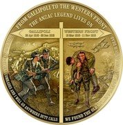 Niue Two Dollars ANZACs to the Western Front 2021  Proof FROM GALLIPOLI TO THE WESTERN FRONT THE ANZAC LEGEND LIVES ON GALLIPOLI WESTERN FRONT 25 APR 1915 - 20 DEC 1915 19 MAR 1918 - 11 NOV 1918 GIVE ME AUSTRALIANS AS COMRADES AND I WILL GO ANYWHERE DUTY CALLS WE FOUND THE OLD NO MAN’S LAND SIMPLY FULL OF OUR DEAD coin reverse Niue Two Dollars ANZACs to the Western Front 2021  Proof FROM GALLIPOLI TO THE WESTERN FRONT THE ANZAC LEGEND LIVES ON GALLIPOLI WESTERN FRONT 25 APR 1915 - 20 DEC 1915 19 MAR 1918 - 11 NOV 1918 GIVE ME AUSTRALIANS AS COMRADES AND I WILL GO ANYWHERE DUTY CALLS WE FOUND THE OLD NO MAN’S LAND SIMPLY FULL OF OUR DEAD coin reverse