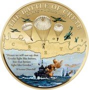 Niue Two Dollars Battle of Crete 2021  Proof THE BATTLE OF CRETE 20 MAY - 1 JUNE 1941 CRETE HENCE WE WILL NOT SAY THAT GREEKS FIGHT LIKE HEROES, BUT THAT HEROES FIGHT LIKE GREEKS.WINSTON CHURCHILL coin reverse Niue Two Dollars Battle of Crete 2021  Proof THE BATTLE OF CRETE 20 MAY - 1 JUNE 1941 CRETE HENCE WE WILL NOT SAY THAT GREEKS FIGHT LIKE HEROES, BUT THAT HEROES FIGHT LIKE GREEKS.WINSTON CHURCHILL coin reverse