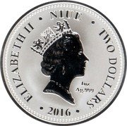 Niue Two Dollars (Monkey King) ELIZABETH II NIUE TWO DOLLARS 1 OZ AG.999 RDM 2016 coin obverse