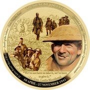 Niue Two Dollars (Siege of Tobruk) EL ADEM ROAD RAS EL MEDAUAR BATTLE OF THE SALIENT TWIN PIMPLES RAID THE SIEGE OF TOBRUK OPERATION BREVITY OPERATION BATTLEAXE OPERATION CRUSADER RATS OF TOBRUK 1941 "WE'RE NOT HERE TO TAKE IT, WE'RE HERE TO GIVE IT." - LT.-GEN. LESLIE MORSHEAD. 10 APRIL - 27 NOVEMBER 1941 coin reverse Niue Two Dollars (Siege of Tobruk) EL ADEM ROAD RAS EL MEDAUAR BATTLE OF THE SALIENT TWIN PIMPLES RAID THE SIEGE OF TOBRUK OPERATION BREVITY OPERATION BATTLEAXE OPERATION CRUSADER RATS OF TOBRUK 1941 "WE'RE NOT HERE TO TAKE IT, WE'RE HERE TO GIVE IT." - LT.-GEN. LESLIE MORSHEAD. 10 APRIL - 27 NOVEMBER 1941 coin reverse