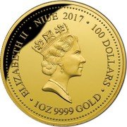 Niue 100 Dollars (Goanna) ELIZABETH II NIUE 2017 100 DOLLARS 1 OZ 9999 GOLD coin obverse Niue 100 Dollars (Goanna) ELIZABETH II NIUE 2017 100 DOLLARS 1 OZ 9999 GOLD coin obverse