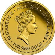 Niue 100 Dollars (Powerful Owl) ELIZABETH II NIUE 2018 100 DOLLARS 1OZ 9999 GOLD coin obverse