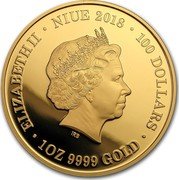 Niue 100 Dollars Red Back Spider. Coloured 2018  Proof ELIZABETH II NIUE 2018 100 DOLLARS IRB 1 OZ 9999 GOLD coin obverse