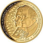Niue 100 Dollars (Royal Wedding of HRH Prince Harry and Ms. Meghan Markle) CELEBRATING THE MARRIAGE OF HRH PRINCE HENRY OF WALES & MS MEGHAN MARKLE H&M 19TH MAY 2018 coin reverse