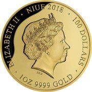 Niue 100 Dollars (WWI Centenary. Armistice Signed) ELIZABETH II NIUE 2018 100 DOLLARS IRB 1 OZ 9999 GOLD coin obverse