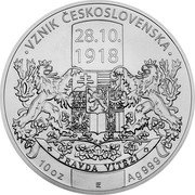 Niue 25 Dollars (Establishment of Czechoslovakia) VZNIK ČESKOSLOVENSKA 28.10. 1918 PRAVDA VÍTĚZÍ 10 OZ FZ AG 999 coin reverse