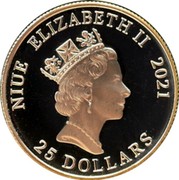 Niue 25 Dollars The Elizabeth II 2021 ELIZABETH II NIUE 25 DOLLARS IRB 2021 coin obverse Niue 25 Dollars The Elizabeth II 2021 ELIZABETH II NIUE 25 DOLLARS IRB 2021 coin obverse
