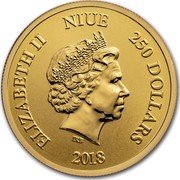 Niue 250 Dollars (Darth Vader with Lightsaber) ELIZABETH II NIUE 250 DOLLARS IRB 2018 coin obverse Niue 250 Dollars (Darth Vader with Lightsaber) ELIZABETH II NIUE 250 DOLLARS IRB 2018 coin obverse