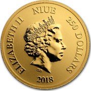 Niue 250 Dollars Disney. Year of the Dog 2018  BU ELIZABETH II NIUE 250 DOLLARS IRB 2018 coin obverse Niue 250 Dollars Disney. Year of the Dog 2018  BU ELIZABETH II NIUE 250 DOLLARS IRB 2018 coin obverse