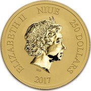 Niue 250 Dollars (Lunar Rooster) ELIZABETH II NIUE 250 DOLLARS IRB 2017 coin obverse Niue 250 Dollars (Lunar Rooster) ELIZABETH II NIUE 250 DOLLARS IRB 2017 coin obverse