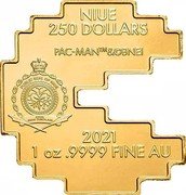 Niue 250 Dollars (PAC-MAN) NIUE 250 DOLLARS PAC-MAN TM PUBLIC SEAL OF NIUE ATUA NIUE TUKULAGI 2021 1 OZ 9999 FINE AU coin obverse Niue 250 Dollars (PAC-MAN) NIUE 250 DOLLARS PAC-MAN TM PUBLIC SEAL OF NIUE ATUA NIUE TUKULAGI 2021 1 OZ 9999 FINE AU coin obverse