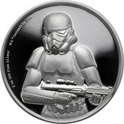 Niue Five Dollars Stormtrooper 2018 High-Relief Proof 2 OZ 999 FINE SILVER © & TM LUCASFILM LTD. coin reverse Niue Five Dollars Stormtrooper 2018 High-Relief Proof 2 OZ 999 FINE SILVER © & TM LUCASFILM LTD. coin reverse