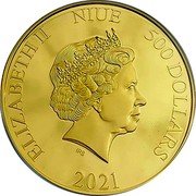 Niue 500 Dollars (Elizabeth II Bottlenose Dolphins) ELIZABETH II NIUE 500 DOLLARS IRB 2021 coin obverse